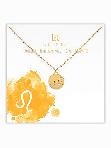Preisvergleich Produktbild MURANDUM Sternzeichen Halskette / Zodiac Sign Star Constellation Necklace / Damen Kette mit Sternbild Anhänger (Gold, Löwe / Leo)