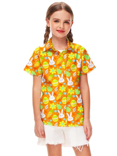 Image of Remimi Unisex Kids 4th of July Button Up Shirt Boys American Flag Print Hawaiian Beach Short Sleeve Tops 5-14 Years