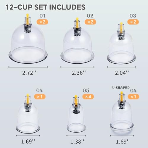 Cupping Therapy Professional Massager Set,12 Cups Hijama Cupping Set with Pump for Back Neck Joint Pain Relief, Chinese Cupping Manual Massage Cups for Deep Muscle, Anti Cellulite, Multicolor