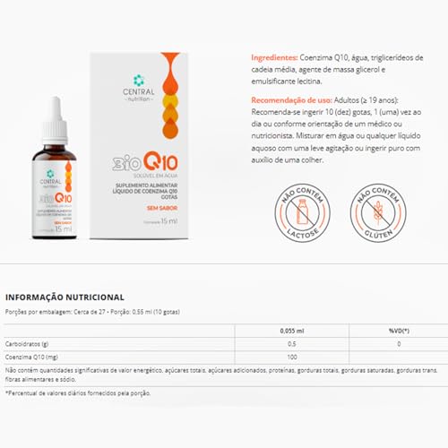 Bio Q10 - Coenzima Q10 - Gotas 15ml - Sem Sabor - Central Nutrition