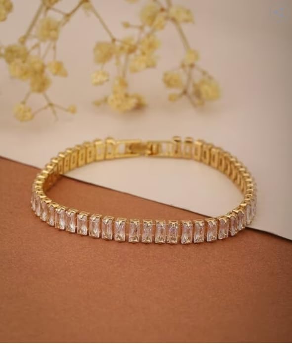 Image of SALTY Twinkle Gem Necklace and Glimmer Diamond Tennis Bracelet Combo | Necklaces and Bracelet Set for Women | Youth Stylish Modern Anti-Tarnish Stainless Steel Accessories | Trendy Minimal Jewellery | Ideal for Birthday, Anniversary, Festivals, Marriage Gift Pack | Gift for Valentine Day