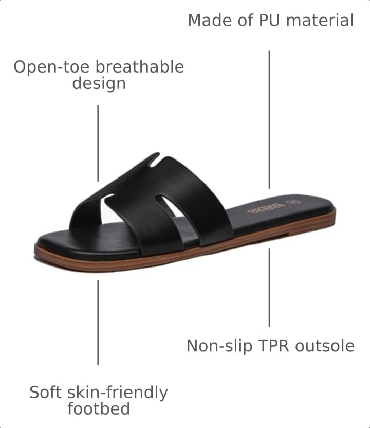 Image of Rihero Women's Dressy Flat Sandals Comfortable Slip On Leather Slide Sandals