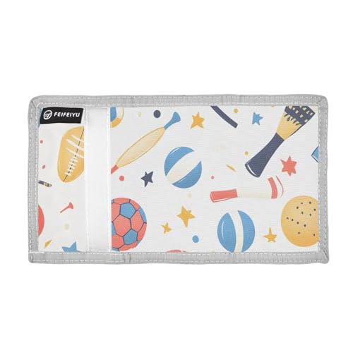 Sports Items Pattern Durable Nylon Fabric Wallet for Boys and Girls - Multi-Functional with 2 Clear Pockets, Zipper Coin Compartment, 3 Card Slots & Keyring2