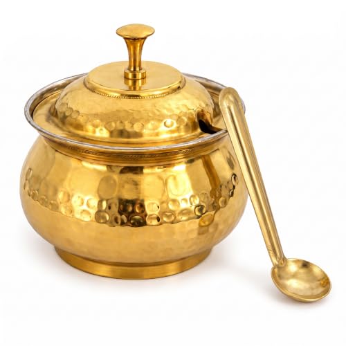 Image of Copper-Master Pure Brass Hammered Ghee Pot with Kalai Tin Lining (300 ml)