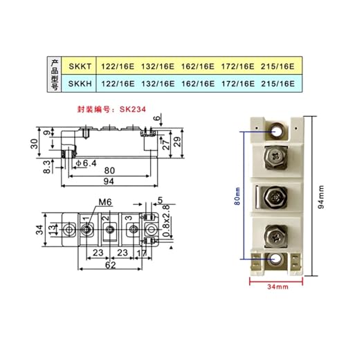 Módulo tiristor diodo semicontrolado de alta conmutación SKKT 215 16E y KKT106 3