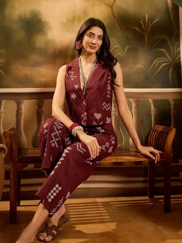 Image of Stylum Women's Geomatric Printed Rayon Slub Short Kurti Pant Set