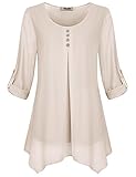 Hibelle Women's Roll-up Long Sleeve Round Neck Casual Chiffon Blouse Top