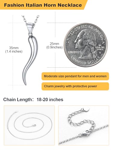 U7 Italian Horn Necklace for Men Women,Stainless Steel/Black/Gold Horn Necklace,Lucky Amulet Cornicello Pendant4