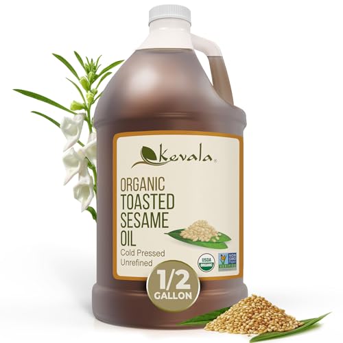 Kevala Organic Toasted Sesame Oil - 64 fl oz - 1/2 Gallon – Cold Pressed – Cooking Oil – Roasted Sesame Seeds - Unrefined