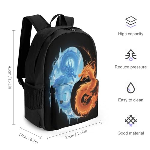 Supdreamc Men Women Polyester Ice And Fire Dragon Yin Yang Art Daypack Backpack Large Capacity Carry On Bag With Smooth Zippers for Hiking Picnic Walking Cycling2