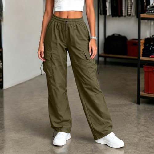 Women's Cargo Pants Drawstring Waist Wide Leg Utility Work Trousers - image 5