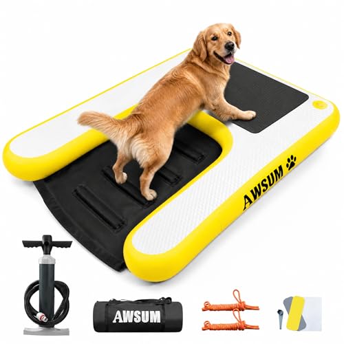 AWSUM Inflatable Dog Water Boat Ramp Large Dock Floating Ladder for Dogs Up to 260lbs On Water Float Steps for Lakes Easy Access Dog Pool Ramp with Anti-Slip EVA