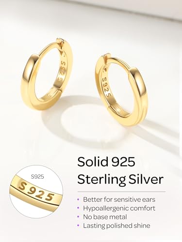 Image of ChicSilver 925 Sterling Silver Huggie Hoop Earrings Small Hoop Earrings for Women Hypoallergenic Silver Huggie Earring Cartilage Earrings for Women (6 /8 /10 /12 /14 /16 /18 /20MM)