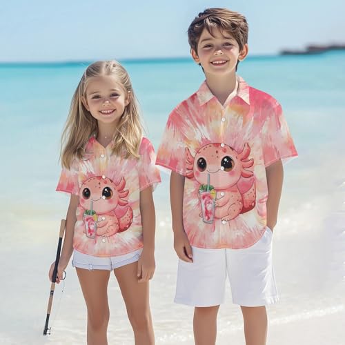 Image of Kids Tie-dye Hawaiian Shirt 80s Button Down Retro Short Sleeve Casual Beach Tropical Funny Party Outfits for Boys