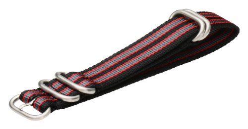 Clockwork Synergy - 5 Ring Heavy NATO Brushed Steel Watch Strap Bands (24mm, Grey/Red)