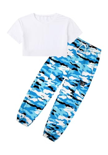 SANGTREE Girls' 2 Piece Outfits T-Shirt and Drawstring Cargo Jogger Pants Clothing Set, 4-14 Years2