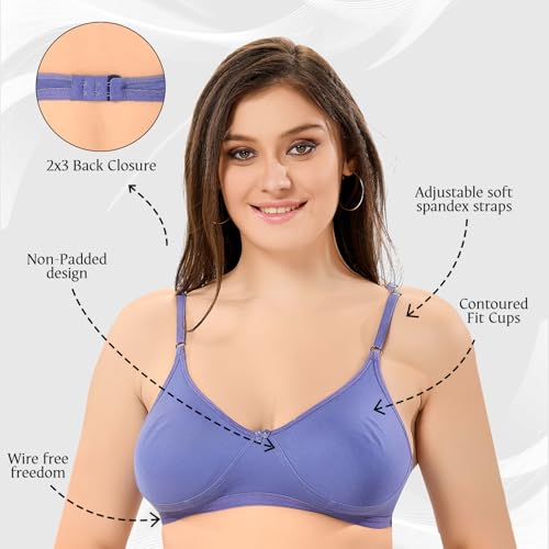 Image of TRASA Women's & Girls' Cotton Non Padded Non-Wired T-Shirt Bra - (Pack of 3)