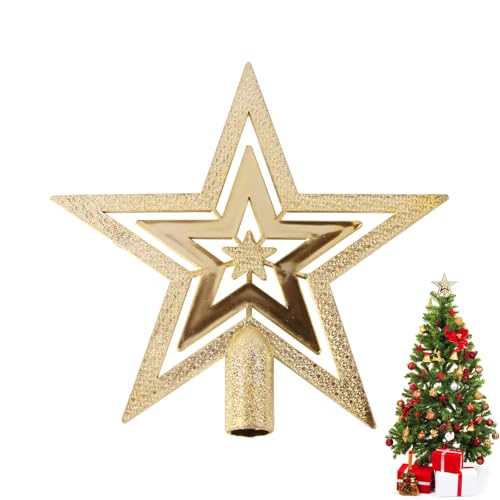 Étoile Topper pour Sapin de Noël 18cm - Étoile Creuse Dorée avec Effet Scintillant pour Décorations de Noël