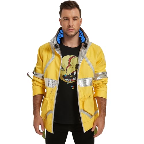 Mifidy David Coat, David Martinez Cosplay Costume Men Fashion Yellow Lightweight Glowing Stand Collar Anime Game Role Play Jacket Outfit X-Large