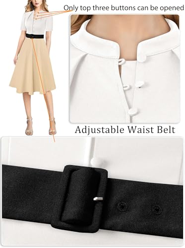 Image of VFSHOW Womens 2024 Business Work Office Pockets Belted Buttons Elegant Fit and Flare A-Line Dress