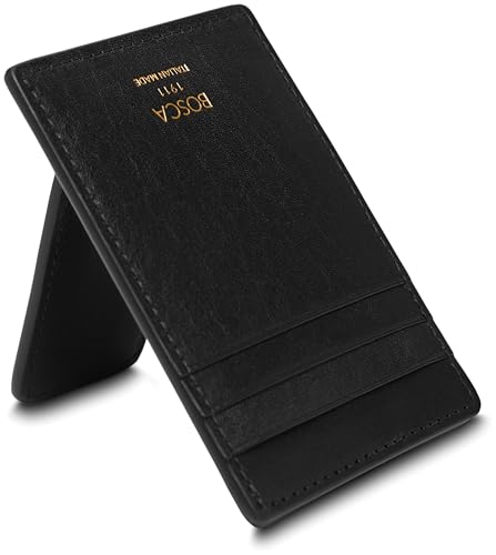 Bosca Dolce Italian Leather Money Clip & Front Pocket Wallet For Men - Magnetic Clip Wallet Hand-Stitched, Luxurious Black Italia Dolce Matte Finish2