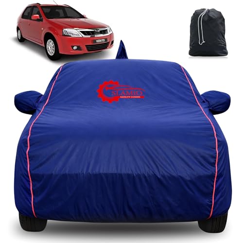 Image of 100% Waterproof Car Cover for Mahindra Verito 2010-2019 | All-Weather, Dustproof & UV Protection | Heavy-Duty 3-Layer Fabric | Custom Fit with Mirror & Antenna Pocket | Navy Blue