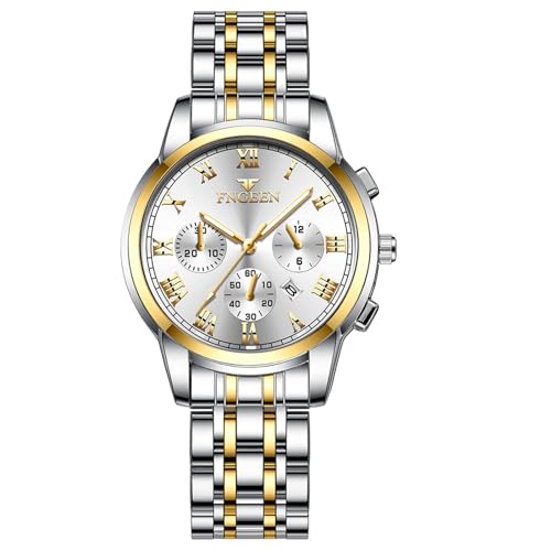 Montre femme acier inoxydable bicolore or blanc à quartz analogique Avaner