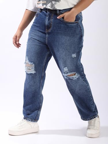 Image of High Star Plus Size Women Cotton Washed Mom Fit High-Rise Jeans
