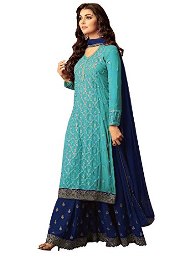 Ready Made Designer Indian/Pakistani Ethnic wear Georgette Plaazo Salwar kameez (Sky Blue, XL-44)