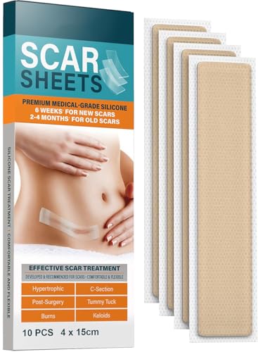 Parches Cicatrizantes (10 Parches 4 X 15CM) - Reductor de Cicatrices – Láminas de Silicona de Grado Médico Profesionales Reduce y Previene Cicatrices Hipertróficas o Queloides