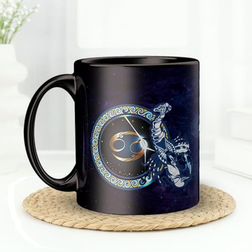 Image of Cancer Zodiac Coffee Mug - Black Ceramic Astrology Horoscope Tea Cup with Inspirational Quotes - Birthday Gift for Cancer Sign Friends, Family & Astrology Lovers