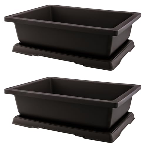 TAICHEUT 2 PCS 14 Inches Plastic Bonsai Training Pots, Rectangular Bonsai Tree Pots with Trays...
