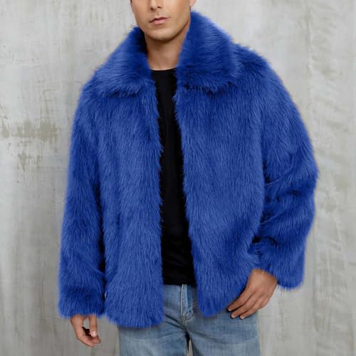 Cambkatl Men's Luxury Faux Fur Coat, Warm Winter Furry Long Sleeve Jacket Open Front Cardigans Lapel Outerwear2