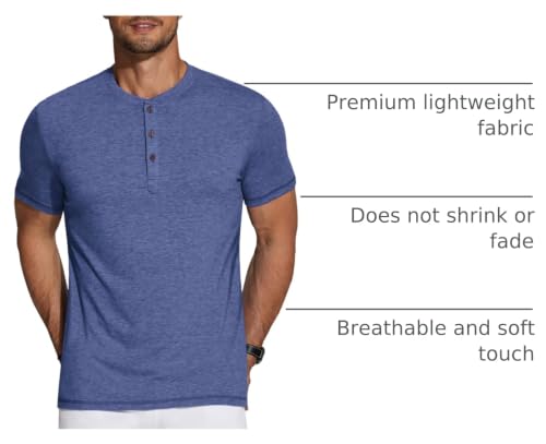Image of COOFANDY Men's Henley Shirts Short Sleeve Casual Basic Tee Summer Button Henley Soild T Shirts