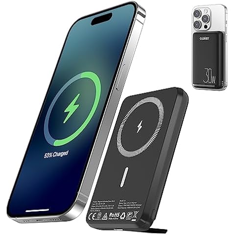 Euker Wireless Portable Charger PD 30W 10000mAh Magnetic Power Bank, Mag-Safe Battery Pack with Foldable Stand and 12N Stronger Magnet for iPhone 14/13/12 Series Cover