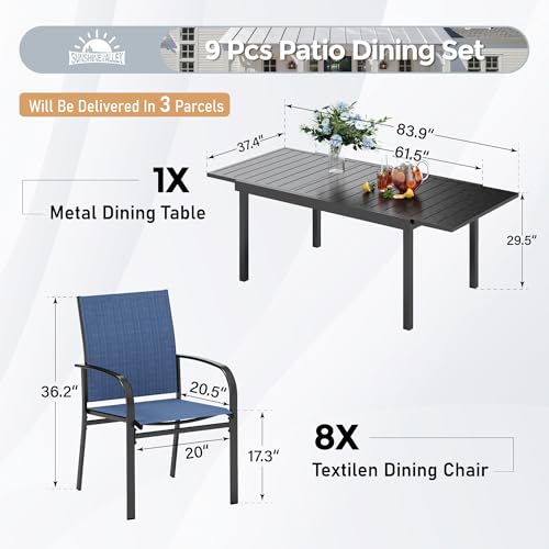 Image of SUNSHINE VALLEY 9pc Patio Dining Set, Extendable Metal Table & 8 Chairs