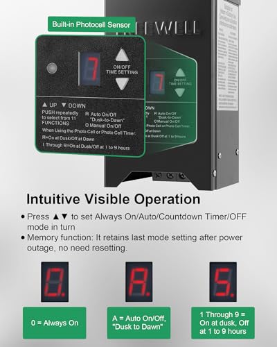 Image of 200W Low Voltage Landscape Transformer, Outdoor Landscape Lighting Transformer with Photocell Sensor & Timer, 120V AC to 12V /15V AC, Stainless Steel Weatherproof Transformer, Black