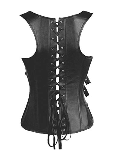 Beladyful Women Sexy Black Faux Leather Steampunk Buckle Corset Vest Waistcoat Overbust Top (X-Large, 12, Faux Leather Black Vest) steampunk buy now online