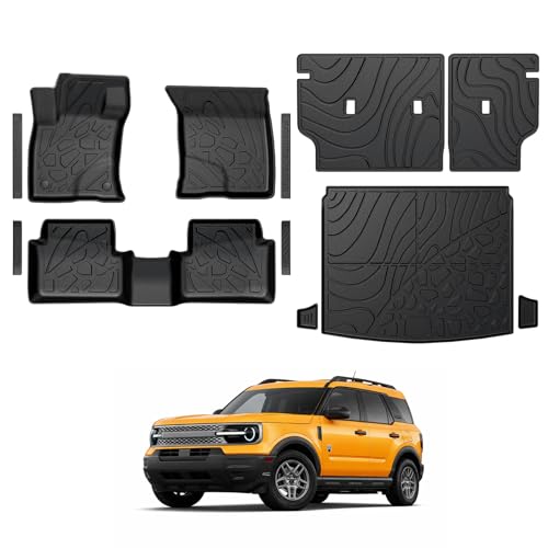 GALVAGNITE Floor Mats for Ford Bronco Sport 2021-2026 All Weather Floor Mats Trunk Cargo Liner with Backrest Protectors and Door Sill Guards Accessories Full Coverage Set (Fit Compact Spare Tire)