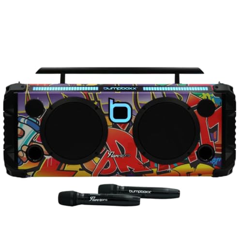 Bumpboxx Bluetooth Portable Speaker Boombox Flare8 Pro NYC Graffiti | Retro Boombox with Bluetooth Speaker | Rechargeable Lithium Battery | Includes 2 Wireless Microphone & Remote Control