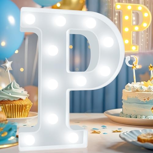 Image of Pooqla LED Marquee Letter Lights, Warm White and Cool White Decorative Lighted Letters, Light Up Alphabet Letters for Boys Girls, Party, Wedding, Bar, Night Light, Birthday Decoration, Letter P