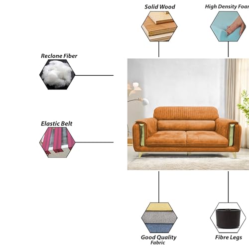 Image of Casaliving Gelio 3 Seater Sofa Set for Living Room (Orange Colour) Premium Fabric Sofa