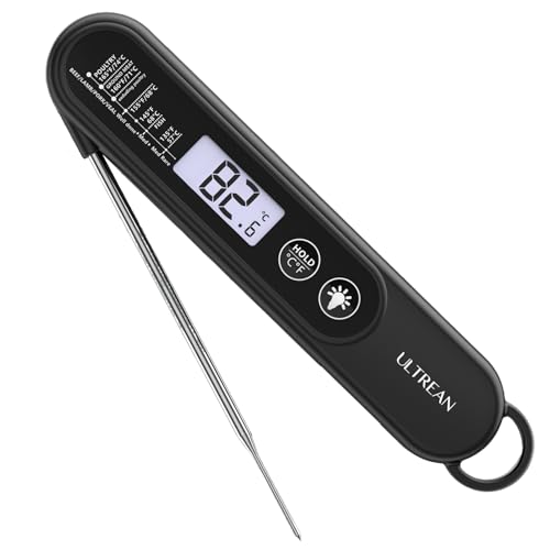 Ultrean Meat Thermometer for Cooking Digital Food Thermometer with Backlight LCD IP66 Waterproof Foldable 180 Probe Fast 23s Read 0.5C Accurate for Grill BBQ Steak Turkey
