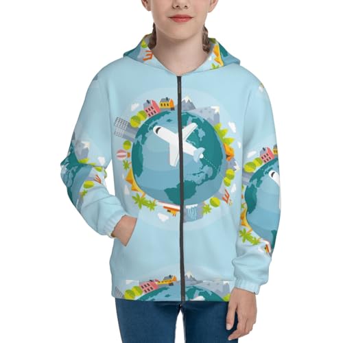 Dreaming Travel Kid Hoodies Boys Zip Up Sweatshirts Girls Pullover with Pocket3