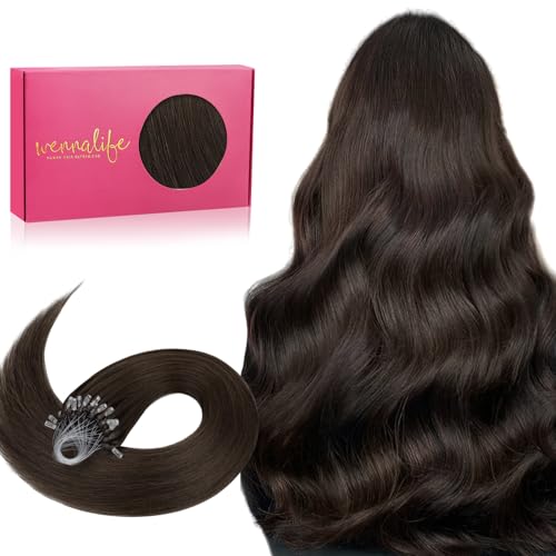 Image of WENNALIFE Microlink Hair Extensions Human Hair, 50g 50s 20 Inch Light Dark Brown Remy Hair Microbead Micro Link Microloop Microring Invisible Straight Natural Fusion Installation