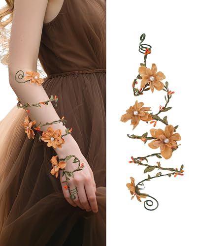 FRESHME Fairy Floral Arm Wrap - 1 PC Elf Bracelet Renaissance Costume Brown Elf Dress Accessories Woodland Mother Nature Costume Halloween Fantasy Renfaire Cosplay Prom Dress Up Accessories
