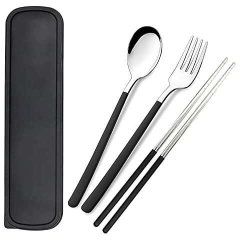 Tragbare camping besteck,Campingbesteck Aus Edelstahl 3 Stück Outdoor Reisebesteck Set Gehören Gabel,Löffel Cover