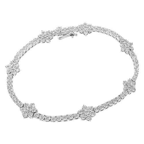 Haus of Brilliance .925 Sterling Silver 1.0 cttw Miracle-Set Diamond Floral Station Tennis Bracelet (I-J Color, I3 Clarity) - 7-1/2"