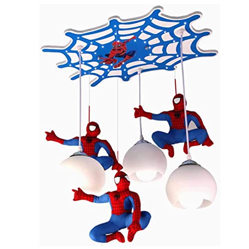 Qendsx Led Candelier De Cabalación Niños Iluminación Spiderman Candelier 3 Luces Luces De Vidrio Luces Decorativos Luces Decorativos Boy Comedor Luz De Techo E27 Cover