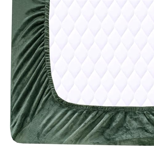 Image of Sands Flannel 300 TC Luxurious Bedsheets for Winter, King Size Fitted Warm Double Bedsheet, 72 x 78 x 10 inches, with 2 Pillow Covers (Green)